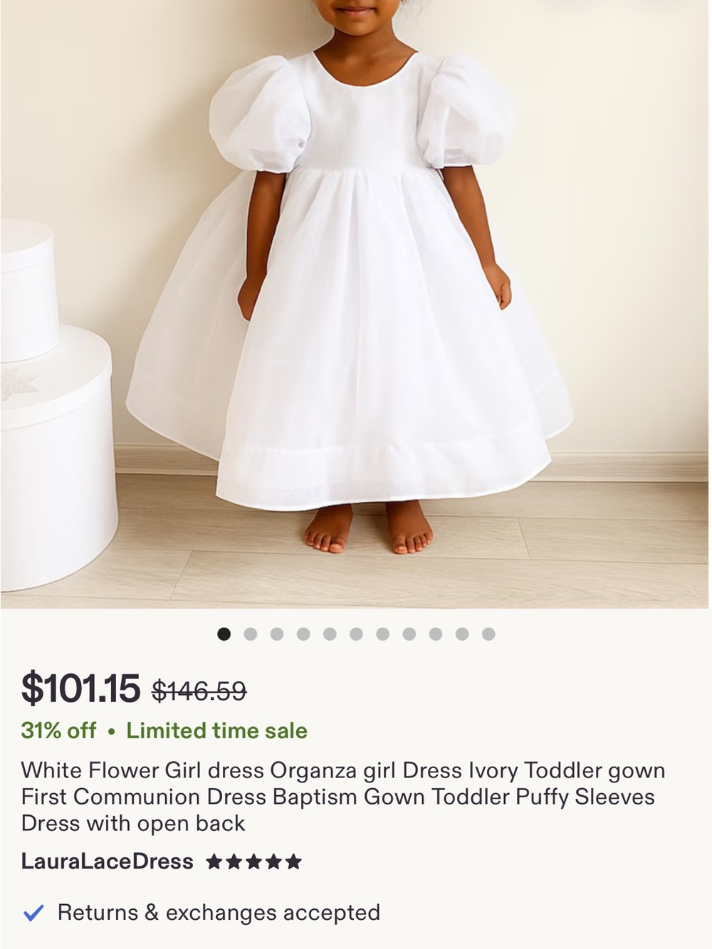 White Puffy Sleeve Flower Girl Dress for Toddlers